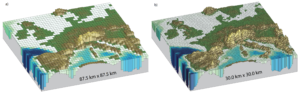 Figure 1: The square sizes vary and the terrain is differently represented in the models. The smaller the squares the more details the terrain has. Source: IPPC. 