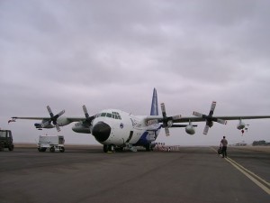NSF/NCAR C-130 (aka Hercules) outfitted with instruments to measure the atmosphere (C. Terai)